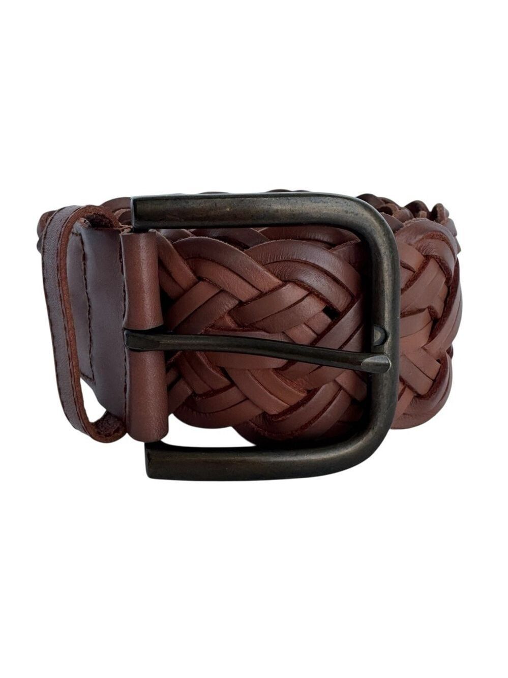 Gap 2" Wide Leather Woven Belt Womens M Brown Boho Waist Accent Quality Casual